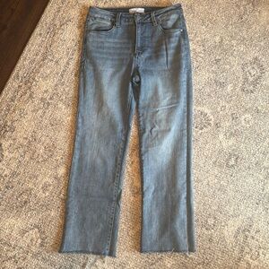 Risen mid rise straight raw edge crop Jean, size 28/7.
